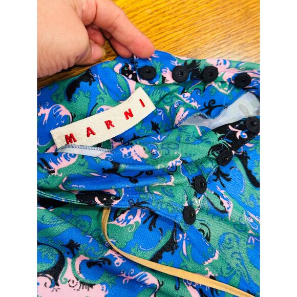 Marni viscose Blue Floral  Print Bodycon Dress size 40 / US 8 - Picture 3 of 16